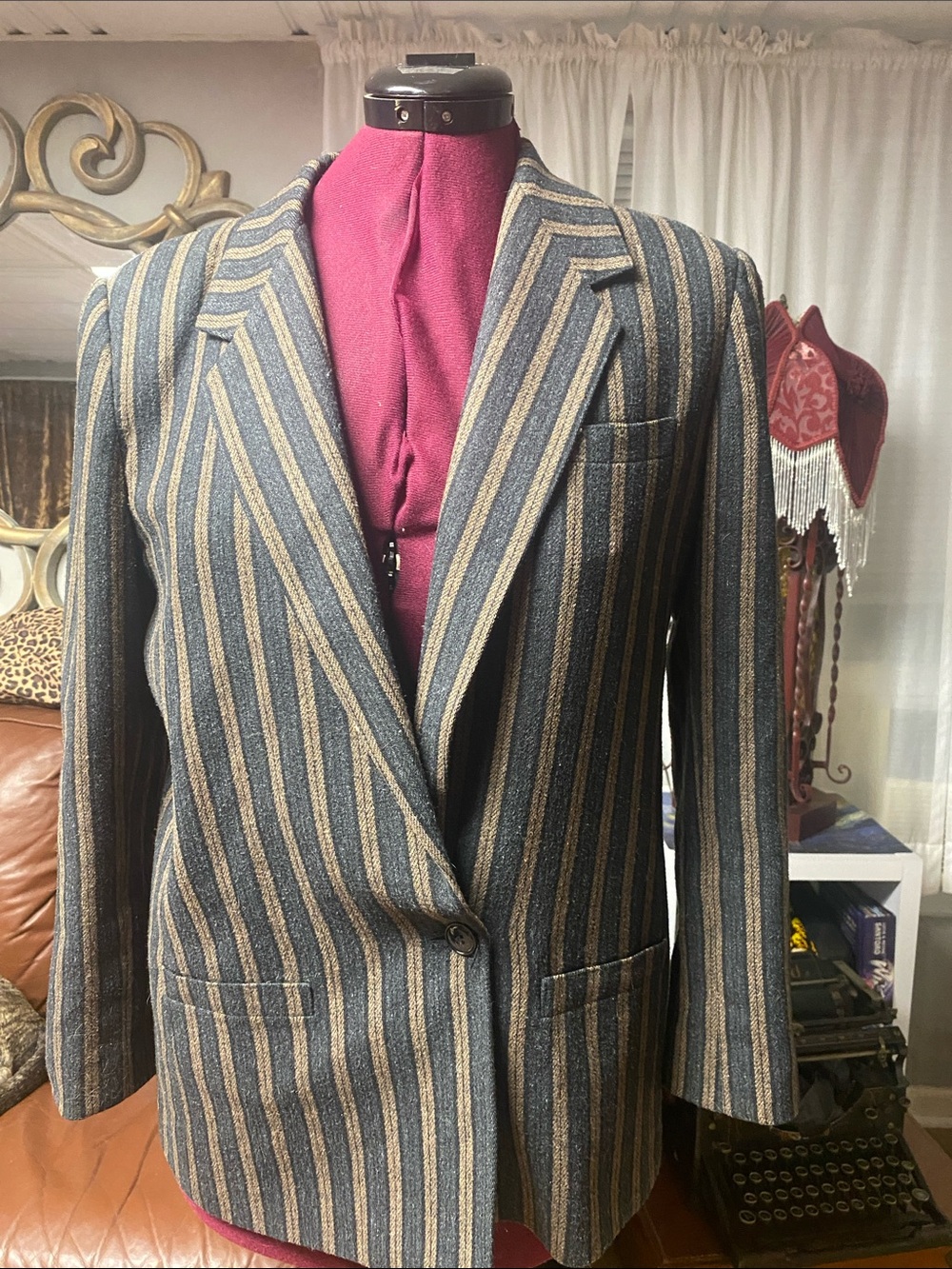Vintage SASSON Striped Multi-Color Wool Blend Blazer Jacket
